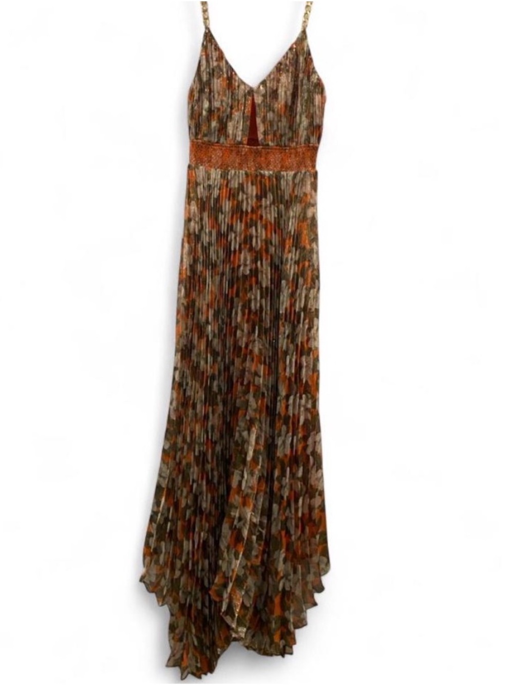 Alice + Olivia Gloria Chain-Strap Pleated Maxi Dress 🧡🤎 - Picture 2 of 9